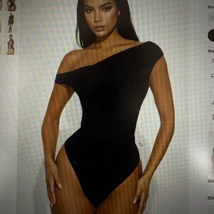Fashion Nova Black Asymmetrical Bodysuit